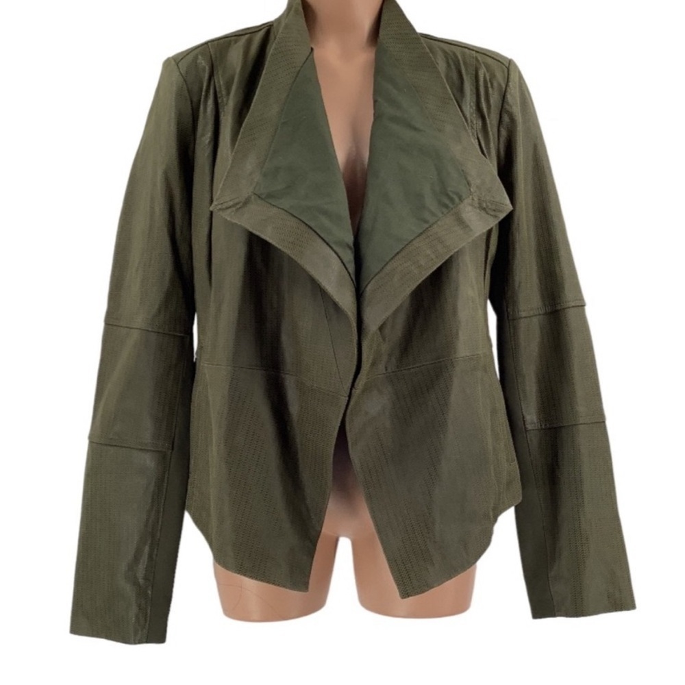 G.I.L.I Open Front Waterfall Leather Jacket Olive Green Size 6